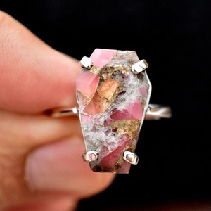 Pink Turquoise Coffin Ring: Sterling Silver Statement Ring