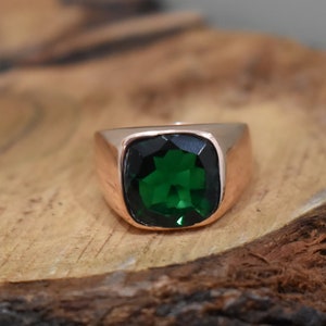 Emerald Ring, 925 Solid Sterling Silver Ring, 22k Gold fill, Emerald Quartz Gemstone Ring, Handmade Ring, Promise Ring, Gift for Boyfriend