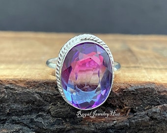 Tourmaline Ring, handmade Ring, Multi Color Gemstone Ring, Solid Silver Ring, Gemstone Ring, Gift ring, Oval Shape