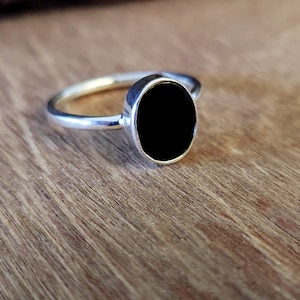 Black Onyx Ring, 925 Solid Sterling Silver Ring, 22k Gold fill, Womens Ring, Onyx Ring, Black Stone Ring, Handmade Ring, Gift Ring