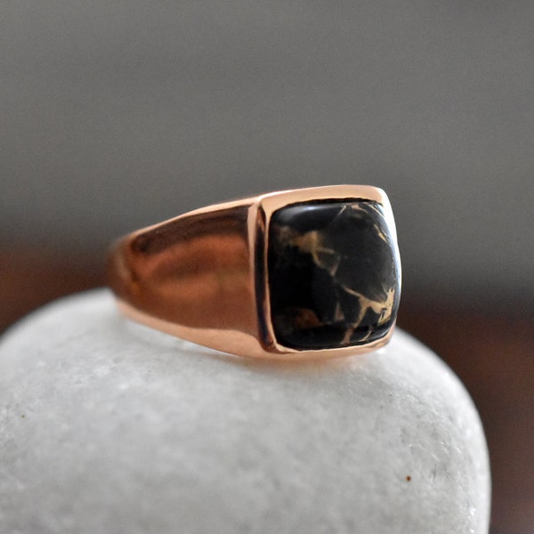 Black Turquoise Ring, Solid Copper Ring, Copper Turquoise Ring, Gemstone Ring, Mens Ring, Gift Ring, Handmade Ring, natural stone ring