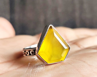 Mango Chalcedony Ring, Boho Women Ring, 925 Solid Sterling Silver Ring, Gemstone  Ring, Handmade Ring, Statement Ring, Gift for Her