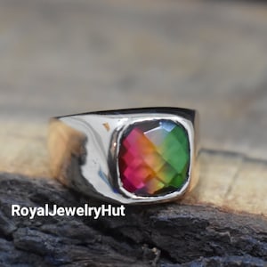 Watermelon Tourmaline 925 Sterling Silver Signet Ring, Tourmaline Quartz Signet Gemstone Ring, Gift For Her, Women Ring , Gift for Mom