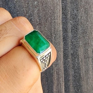 Natural Emerald Ring, Men Ring, 925 Solid Sterling Silver Ring, 22k Gold Fill, Emerald Stone Ring, Handmade Ring, Signet Ring, Gift Ring