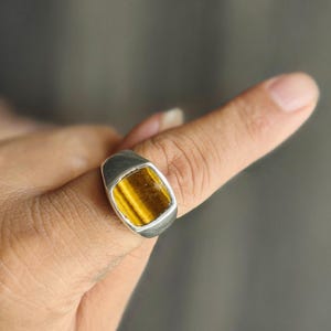 Natural Tiger Eye Ring, 925 Solid Silver, Men Women Signet Ring, Cushion Shape Handmade Ring, Birthstone Ring, Promise Ring