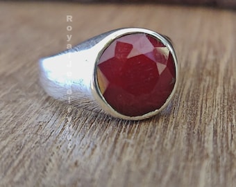 Mens Ruby Ring, Gemstone Signet Ring, Women Ring, 925 Solid Sterling Silver Ring, 22k Gold Fill, Ruby Signet Ring, Statement Ring, Gift Ring