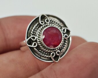 Red Ruby Ring: Sterling Silver Boho Statement Ring