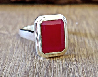 Smaragdslipad äkta rubinring i 925 massivt sterlingsilver - Elegant ädelstensmycke för henne, Alla hjärtans dag-present till kvinnor, Boho-ring