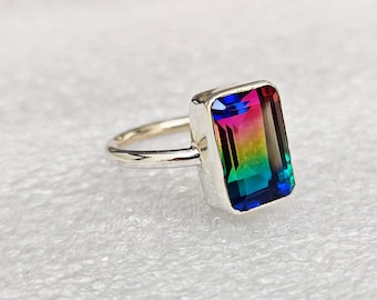 Boho Watermelon Tourmaline Ring, 925 Solid Sterling Silver Ring, Handmade Jewelry, Multi Color Tourmaline Stone, Statement Ring, Gift Ring
