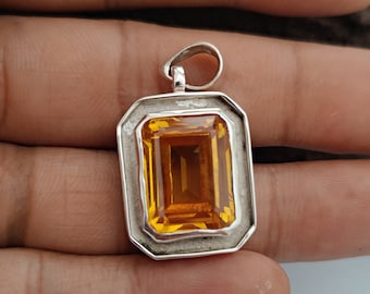 Citrine Pendant, Yellow Gold Plated Pendant, 925 Solid Sterling Silver Pendant, Yellow Citrine Pendant, Gemstone Pendant, Gift Pendant