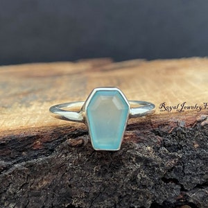 Aqua Chalcedony Coffin Ring, 925 Sterling Silver Ring, Healing Crystal Ring, Promise Ring, Minimalist Ring, Coffin Shape Stone Ring for Her