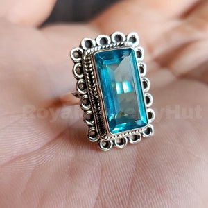 Anillo de topacio azul, anillo de topacio azul de plata de ley sólida 925, anillo boho de topacio azul solitario, anillo de piedra preciosa azul, regalo de anillo de declaración para ella