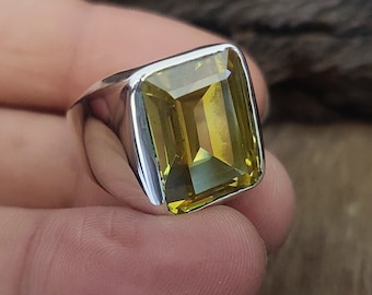 Peridot Signet Ring, Men Women Ring, 925 Solid Sterling Silver Ring, Peridot Quartz Ring, Statement Ring, Promise Ring, Gift Ring