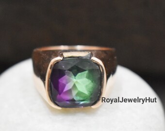 Alexandrite Quartz Mens Ring, 22k Gold Fill, Sterling Silver Signet