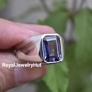 Tanzanietring, herenring, 925 sterlingzilveren ring, 22k gouden vulling, geboortesteenring, edelsteenring, damesring, zegelring, cadeauring