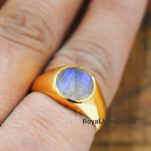Natural Labradorite Ring, Mens Ring, 925 Solid Sterling Silver Ring, 22k Gold fill, Flashy Labradorite Gemstone, Signet Ring, Gift Ring