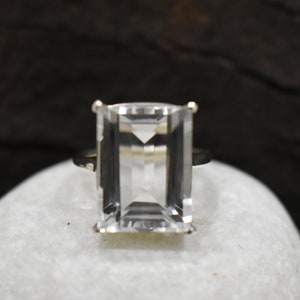 Clear Quartz 925 Solid Sterling Silver Ring, Cushion Cut Crystal Quartz Gemstone, 22K Yellow Gold Fill Ring, Mother&#39;s Day Gift Ring