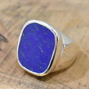 Natural Lapis Lazuli Ring, Mens Ring, 925 Solid Sterling Silver Ring, 22k Gold Fill, Lapis Lazuli Gemstone, Statement Ring, Gift for Father