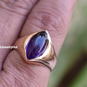 Marquise Amethyst Signet Ring: 22k Gold Fill, Sterling Silver
