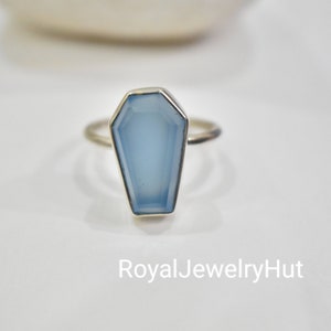 Coffin Ring, Blue Chalcedony Ring, Gemstone Ring, Sterling Silver Ring, handmade Ring, Chalcedony Coffin Ring, Gift ring