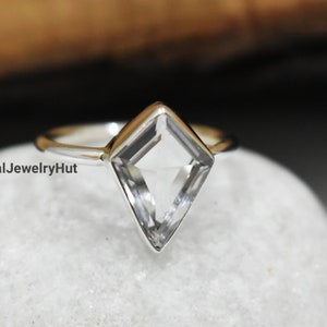 Bague en quartz clair, bague en forme de cerf-volant, bague en argent sterling massif 925, remplissage en or 22 carats, bague en quartz cristal, bague en pierre précieuse, bague cadeau