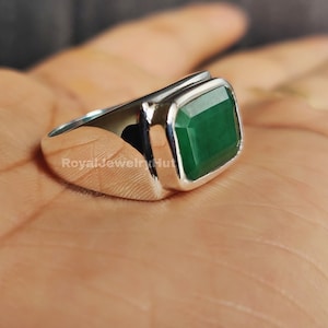 Mens Emerald Ring, Gemstone Signet Ring, 925 Sterling Silver Ring, Natural Emerald Stone Ring, Handmade Ring, Gift for Christmas