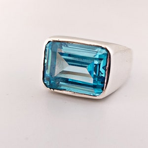 Aquamarin Herrenring, Designer Siegelring, 925 Massiv Sterling Silber Ring, Statement Ring, Wunderschöner Aquamarin Edelstein, Handgemachter Schmuck