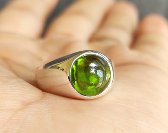 Peridot Signet Ring, Mens Peridot Ring, 925 Solid Sterling Silver Ring, 22k Gold fill, Bohemian Ring, Handmade jewelry, Womans Ring