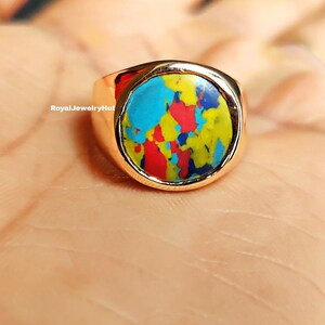 Yellow Turquoise Ring, 925 Sterling Silver Ring,Turquoise Gemstone Signet Ring, Boho Ring,Statement Ring,Copper Turquoise Ring, Gift For Mom