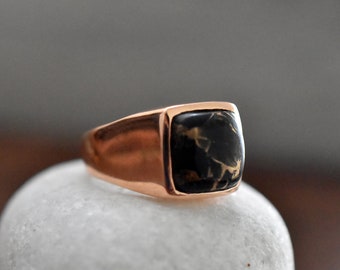 Black Turquoise Ring, Solid Copper Ring, Copper Turquoise Ring, Gemstone Ring, Mens Ring, Gift Ring, Handmade Ring, natural stone ring