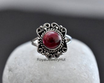 Roter Granat Sterling Silber Ring, Vintage Markasit Ring