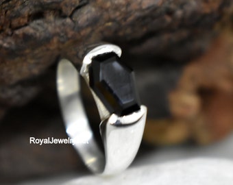 Anello di onice nero, Anello di bara, Anello da uomo, Anello in argento sterling massiccio 925, Anello di bara di onice, Anello di pietre preziose, Anello di promessa, Regalo per il partner