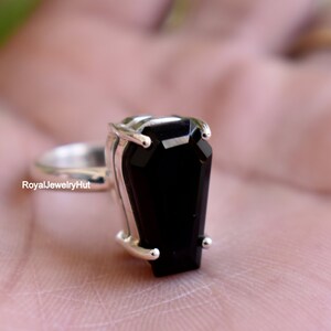 Black Onyx Ring, Coffin Ring, 925 Solid Sterling Silver Ring, 22k Gold Fill, Onyx Coffin Ring, Gemstone Ring, Promise Ring, Valentine Gift
