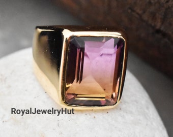 Ametrine Ring, Mens Ring, 925 Solid Sterling Silver Ring, 22k Gold fill, Ametrine Quartz Ring, Gemstone Ring, Promise Ring, Gift Ring