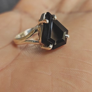Diamond Cut Black Onyx Ring, Boho Onyx Ring, Sterling Silver Ring, Statement Ring, Gemstone Ring for Womans, Handmade jewelry, Gift for Her