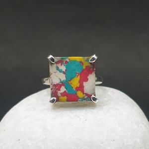 Oyster Ring - 925 Sterling Silver Ring, Copper Turquoise Ring, Gemstone Ring, Oyster Turquoise Ring, Square Ring, Christmas Gift Ring