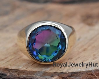 Alexandrite Ring, 925 Solid Sterling Silver Ring, 22k Gold fill, Mens Ring, Signet Ring, Gemstone Ring, Birthstone Ring, Gift for Partner