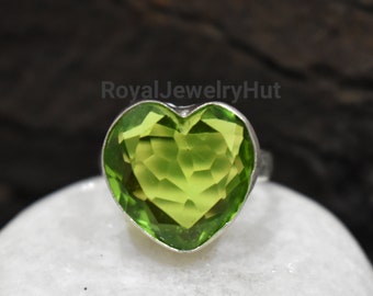 Peridot Ring - 925 Solid Sterling Silver, 22k Gold fill, Heart Shape Ring, Green Peridot Ring, Green Gemstone Ring, Christmas Gift Ring