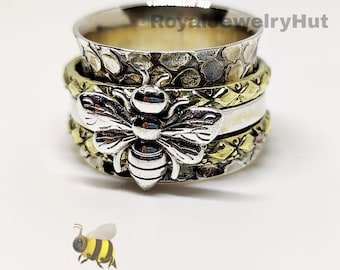 Honey Bee Spinner Silver Ring, 925 Sterling Silver Ring, Meditation Ring, Silver Jewelry, Worry Ring, Boho Ring, Anxiety Ring,Beautiful Ring