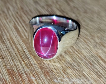 Ruby Star Ring, Signet Ring for Men Women, 925 Solid Sterling Silver Ring, 22k Gold fill, Ruby Ring, Mens Ruby Ring, Gift Ring