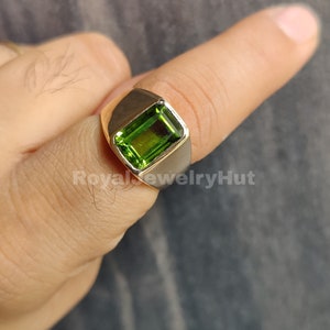 Green Peridot Statement 925 Solid Sterling Silver Ring, Women Ring, Gift Ring, Peridot Minimalist Ring, Boho Engraved Ring, Yellow Gold Ring