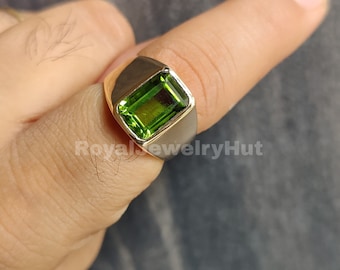 Green Peridot Statement 925 Solid Sterling Silver Ring, Women Ring, Gift Ring, Peridot Minimalist Ring, Boho Engraved Ring, Yellow Gold Ring