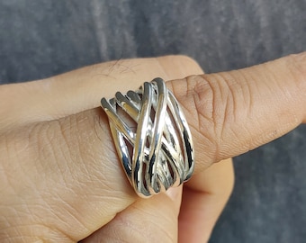 Thumb Weaved Layered Ring-925 Silver Multi Layer Ring-Mothers Day Gift For Her-Thick Adjustable Ring-Chunky Boho Dainty -Jewelry For Woman