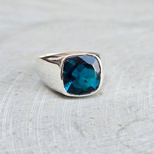 Blue Topaz 925 Sterling Silver Ring - Handmade Men&#39;s Ring - Blue Topaz Ring - December Birthstone Ring -Thanksgiving Ring For Him