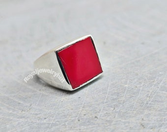 Red Coral Gemstone Ring - 925 Sterling Silver, Handmade Rings, Silver Coral Ring, Gemstone Jewelry Ring, Women Handmade Ring