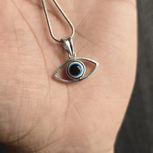 Evil Eye Pendant - 925 Sterling Silver Pendant, Silver Eye Necklace Gift for Friend, Dainty Evil Eye Jewelry Protection Pendant for Her