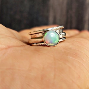 Opal Spinner Ring, 925 Sterling Silver Ring, Fidget Spinner Ring, Silver Handmade Ring, Meditation Ring, Worry Ring, Round Gemstone Ring