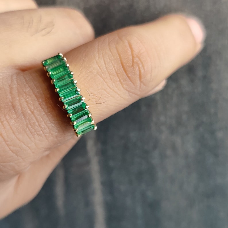 Baguette Emerald Ring: Solid Silver Half Eternity Band image 2