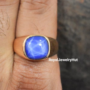 Blue Sapphire Star Ring, 925 Solid Sterling Silver Ring, 22k Gold fill, Sapphire Ring, Signet Ring, Mens Ring, Gemstone Ring, Gift Ring