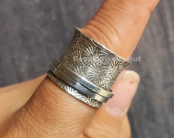 Spinner Silver Ring, Sterling Silver Ring for Women, Boho Chunky Ring, Wide Band Fidget Ring, Handmade Meditation Ring, Silver Ring